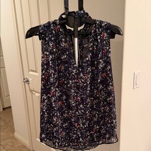 White House Black Market Navy Floral Sleeveless Chiffon Camisole